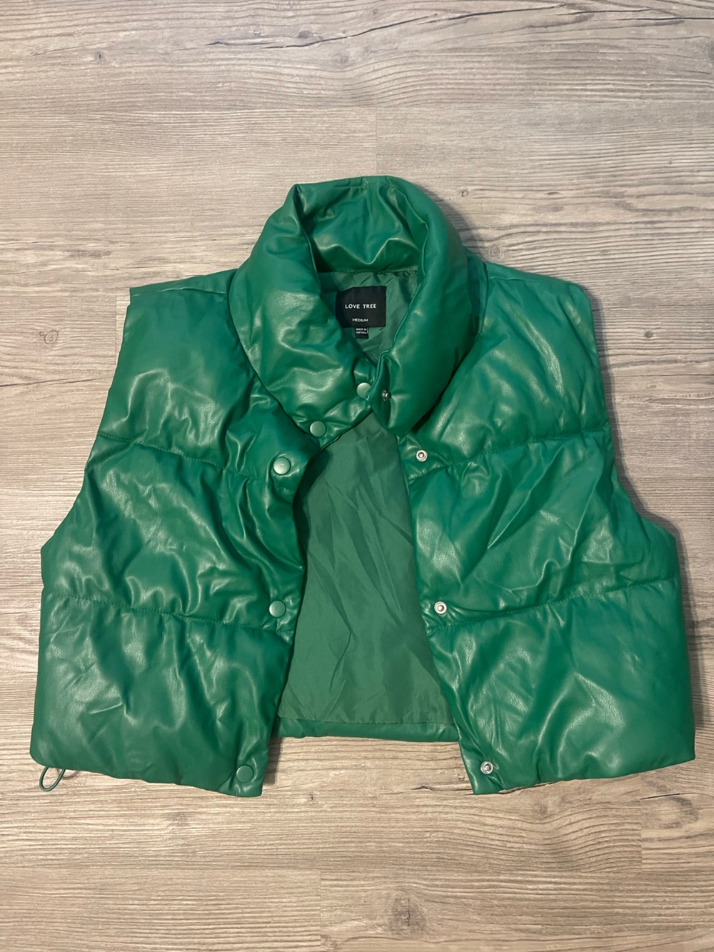 Love Tree Emerald Green Quilted Faux-Leather Puffer Vest